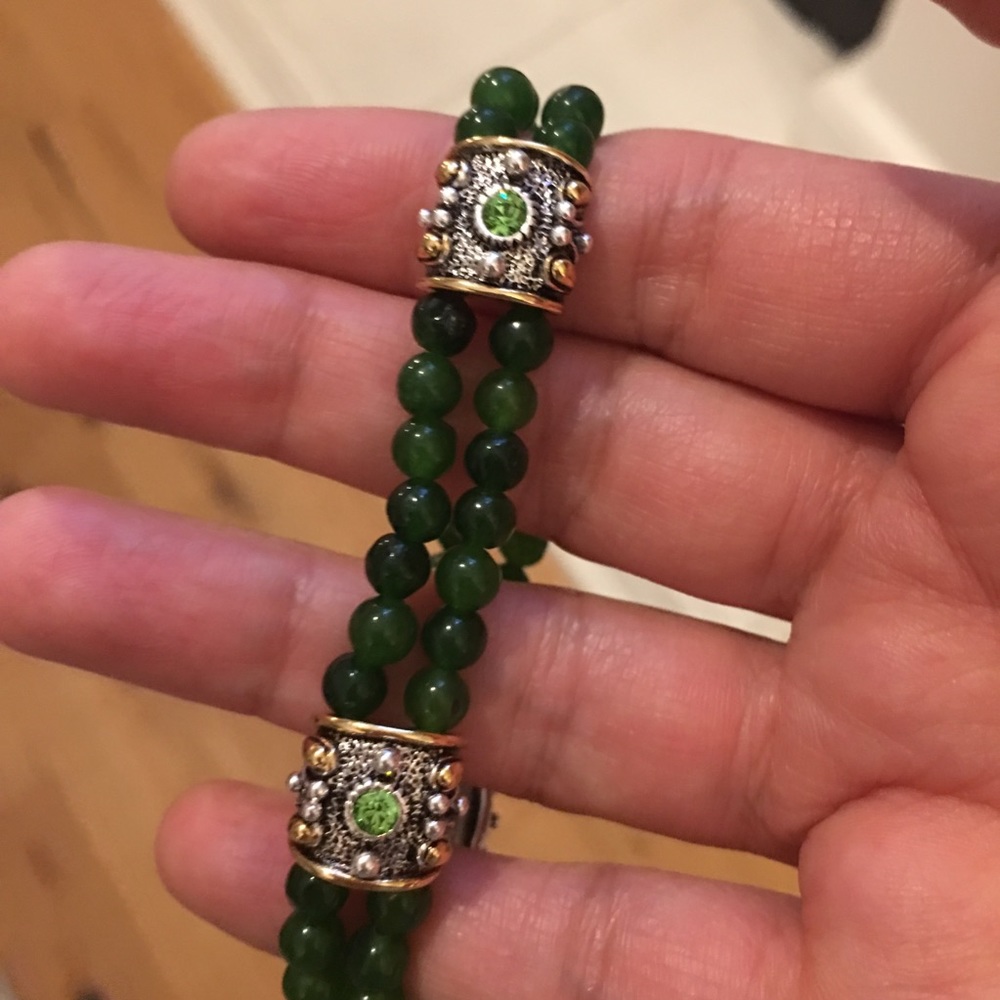 Green agate & silver metal stretchable bracelet - Picture 8 of 8